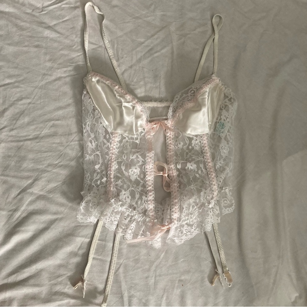 Vintage Nan Flower Corset Top With Fishnets Tagged Large Fits Like a Medium